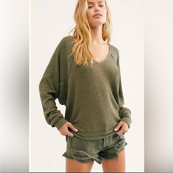 Free People Tops - BOGO! Free People Clara Thermal Pullover in Ferngully Green XS
